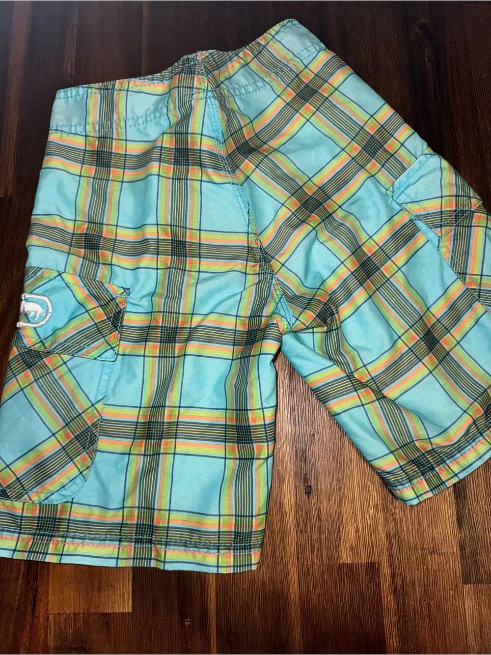 Ecko Unlimited Unltd Aqua & Green Plaid Swim Trunks
